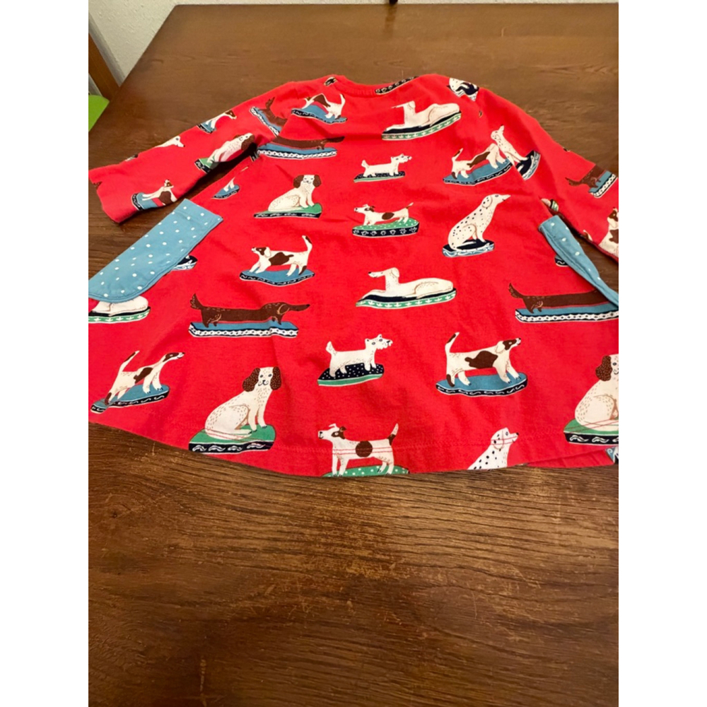 Mini Boden Girls Dress 5-6Y Red Dog Print Long Sleeve Polka Dot Cuffs